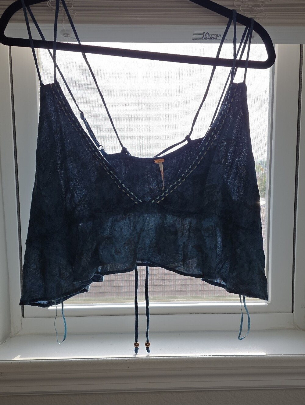 Free People Teal Blue Lace-Up Ruffle Hem Camisole - Picture 7 of 11